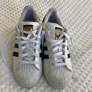 Adidas superstar Kids White and Black Sneakers with Gold Accents
